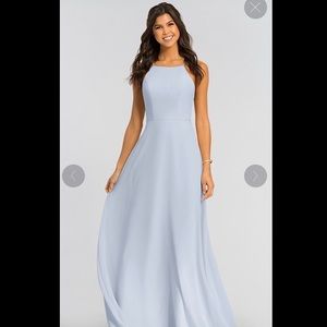 Kleinfeld bridesmaid open back dress in skyway